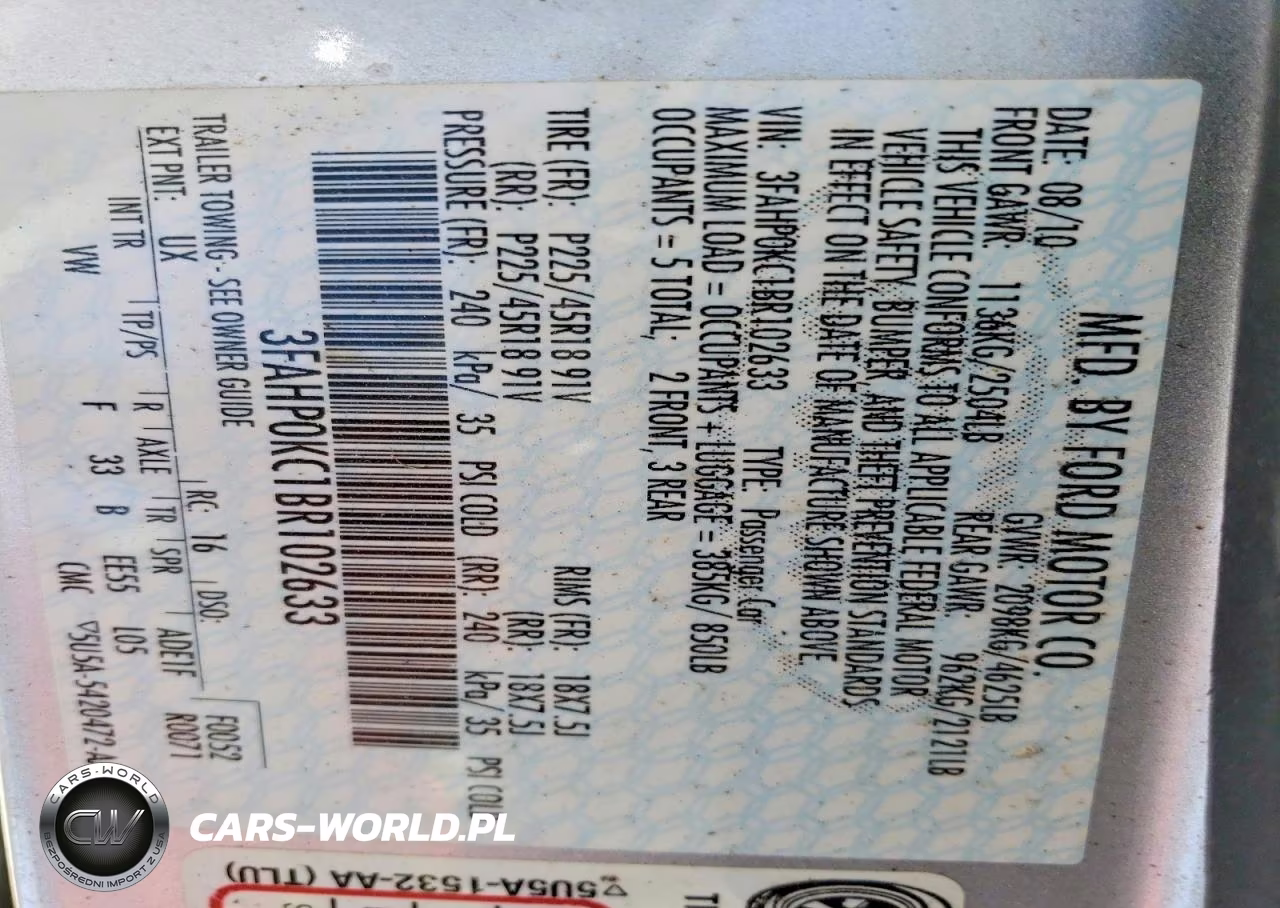2011 Ford Fusion Sport VIN:3FAHP0KC1BR102633 - 12