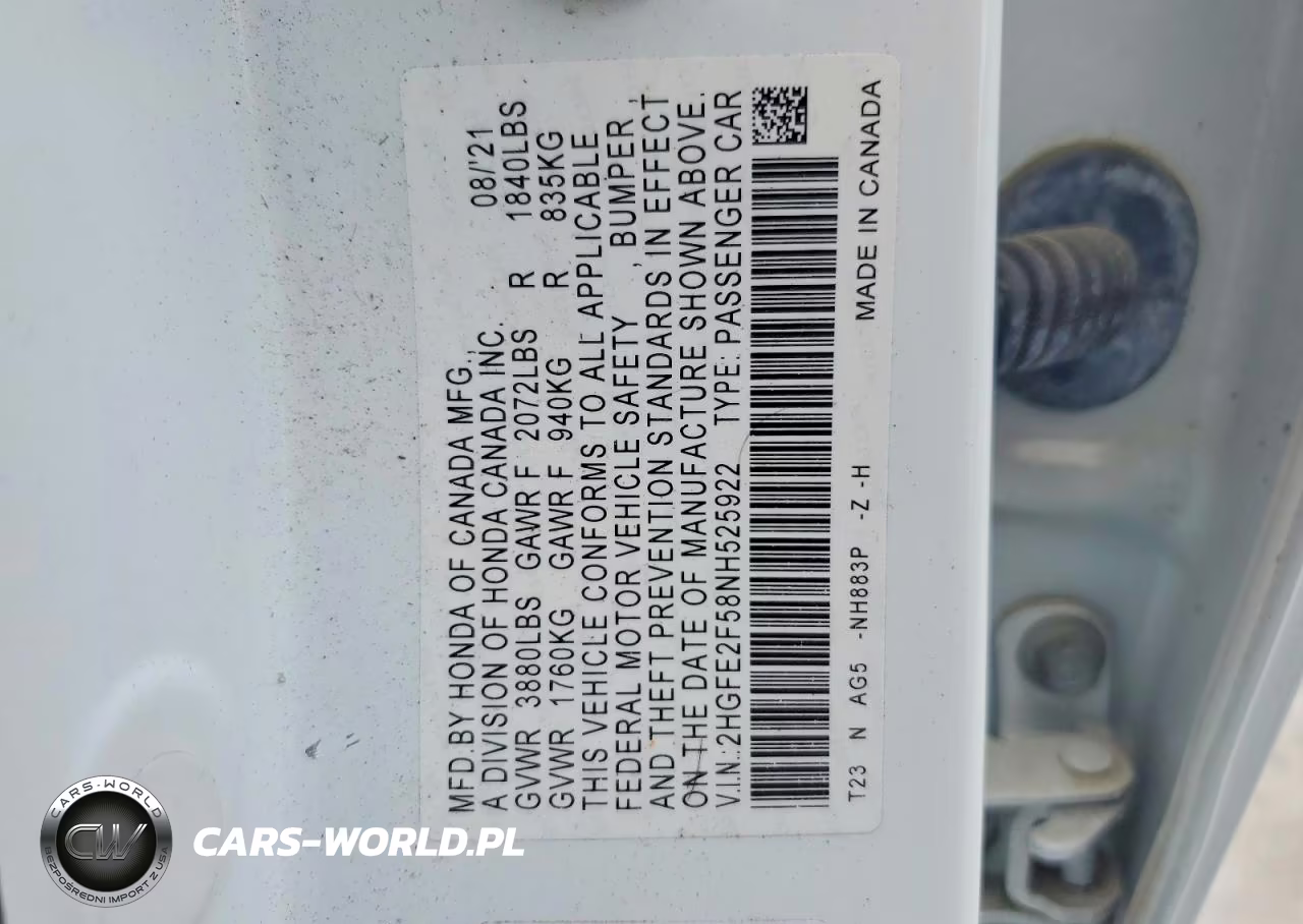 2022 Honda Civic Sport VIN:2HGFE2F58NH525922 - 12