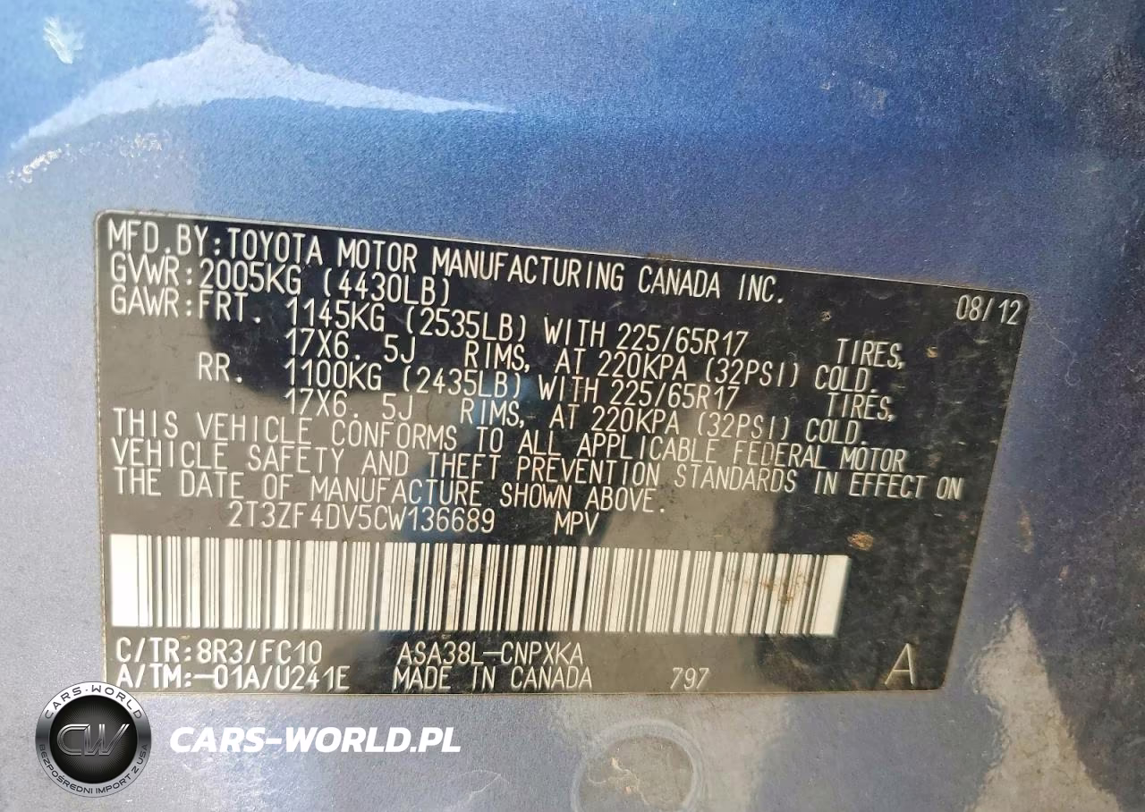 2012 Toyota Rav4 Base VIN:2T3ZF4DV5CW136689 - 13