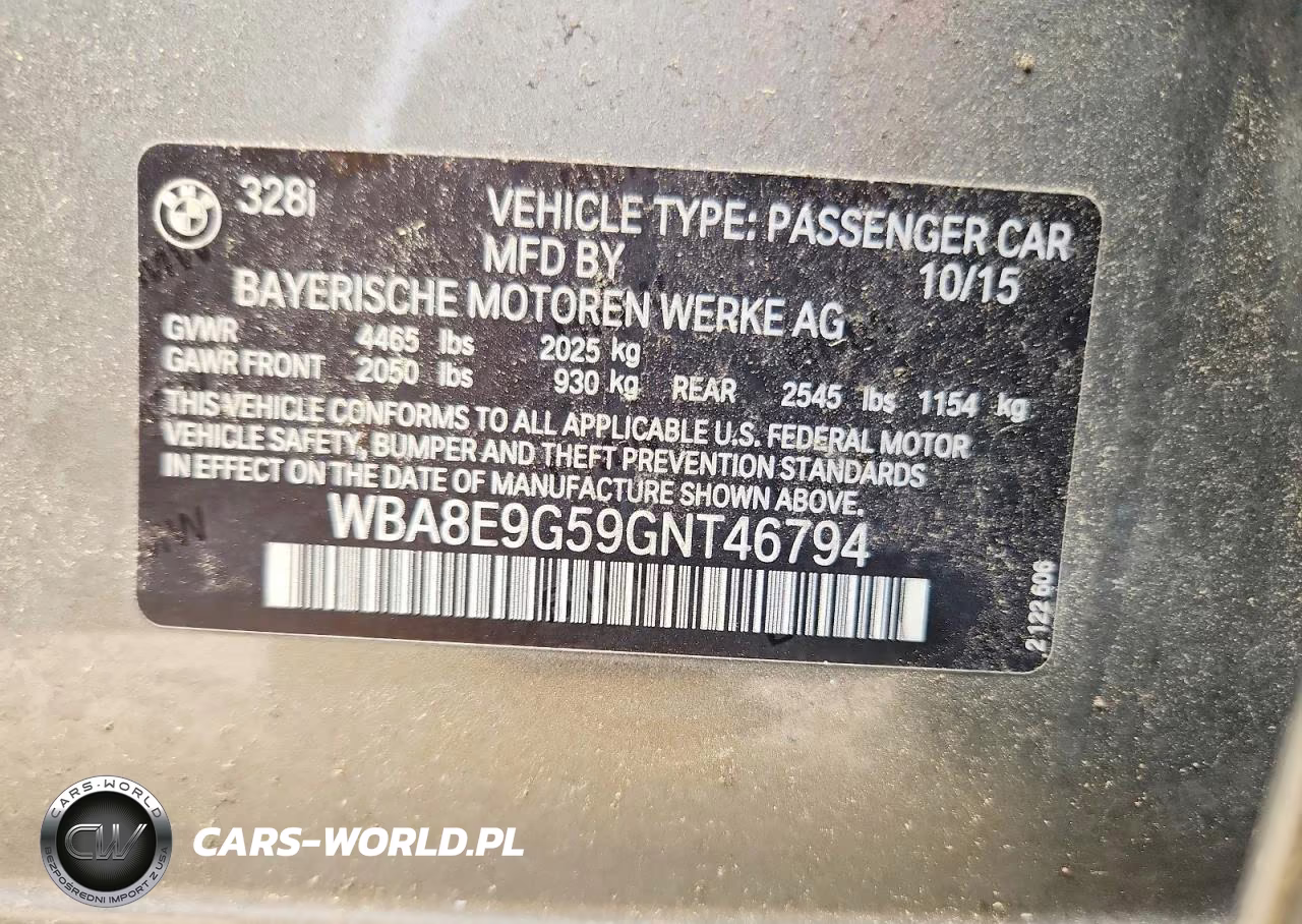 2016 BMW 328 I Sulev VIN:WBA8E9G59GNT46794 - 12
