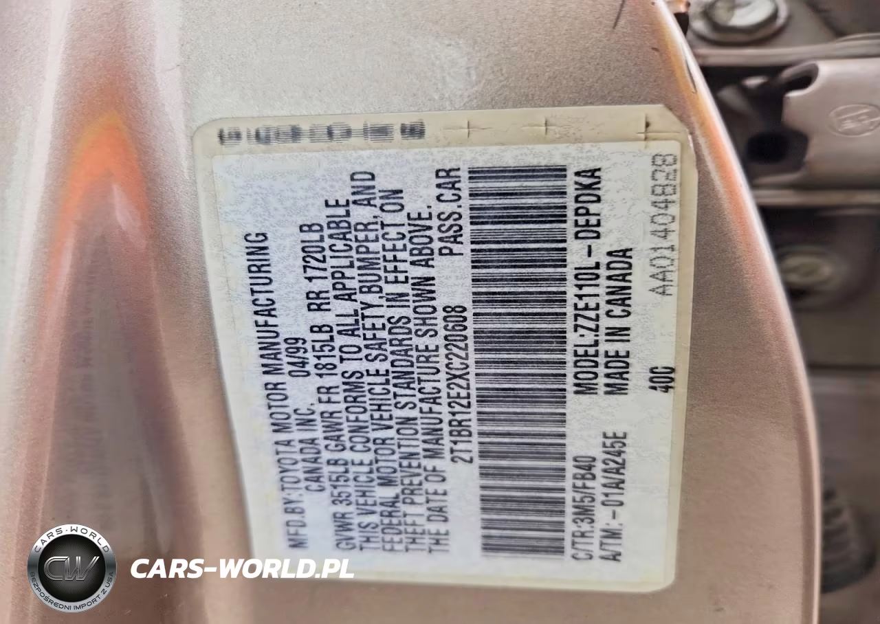 1999 Toyota Corolla Ve VIN:2T1BR12E2XC220608 - 12