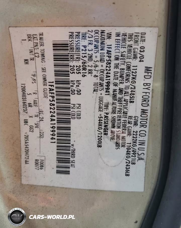 2004 Ford Taurus Se VIN:1FAFP58224A199941 - 13