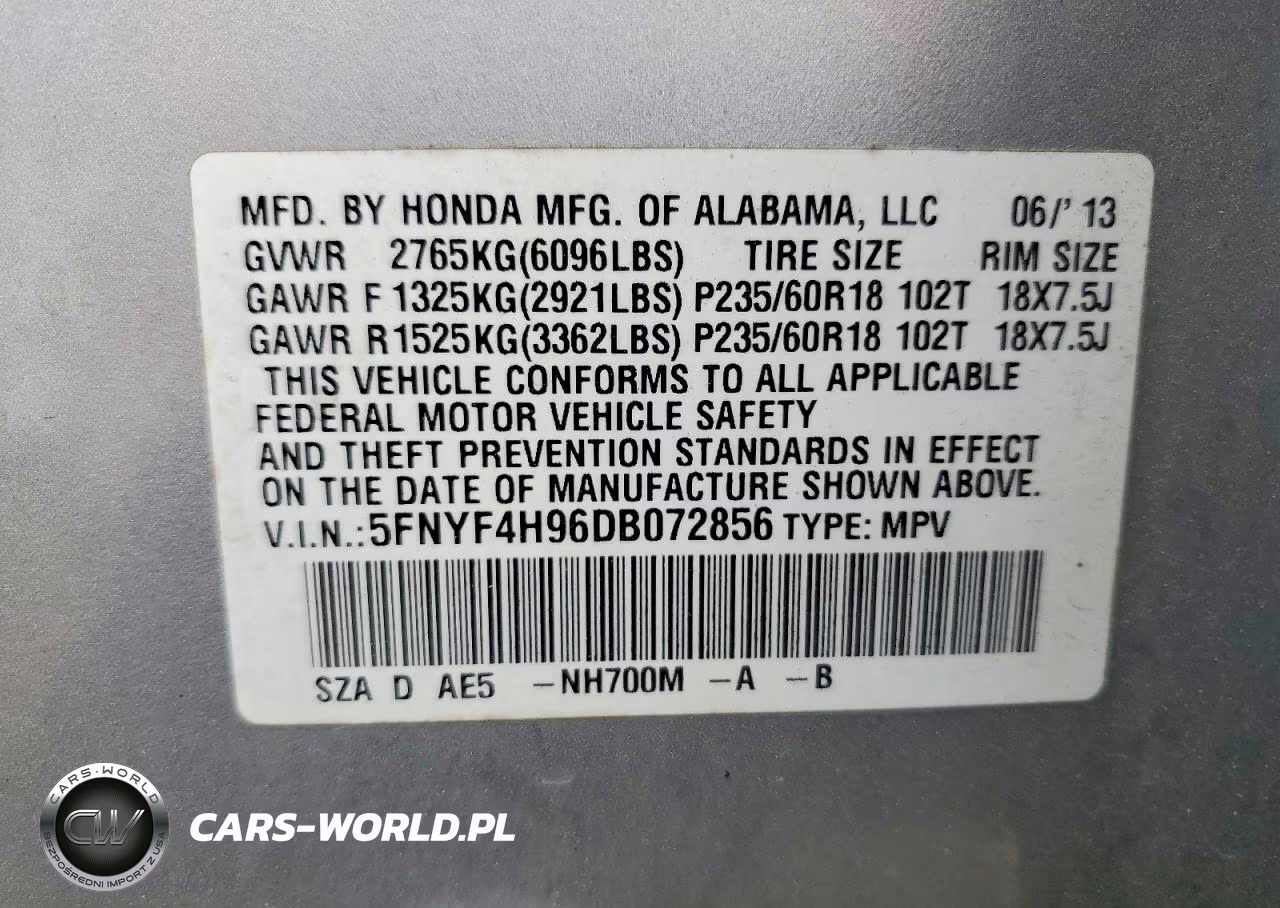 2013 Honda Pilot Touring VIN:5FNYF4H96DB072856 - 13