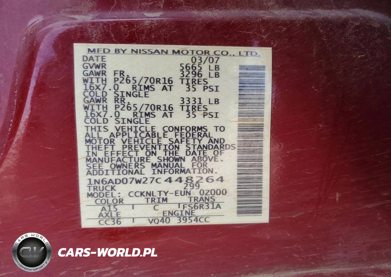2007 Nissan Frontier Se VIN:1N6AD07W27C448264 - 12