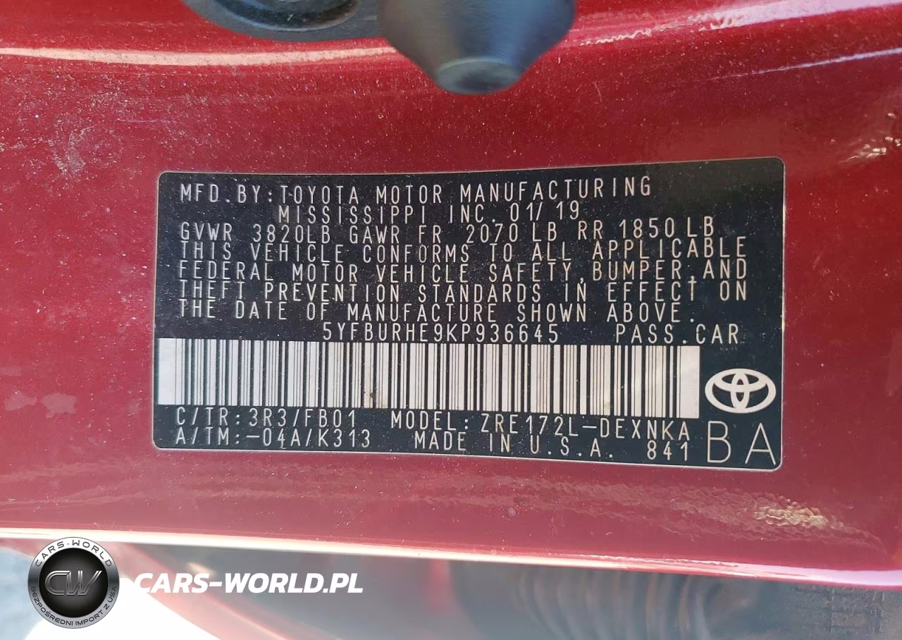 2019 Toyota Corolla Le VIN:5YFBURHE9KP936645 - 12