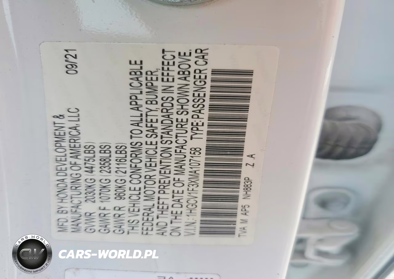 2021 Honda Accord Sport VIN:1HGCV1F3XMA107158 - 12