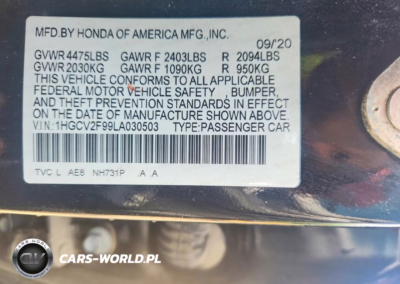 2020 Honda Accord Touring VIN:1HGCV2F99LA030503 - 12