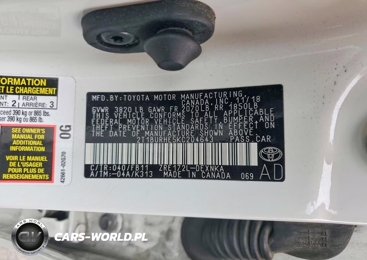 2019 Toyota Corolla Le VIN:2T1BURHE5KC204643 - 12