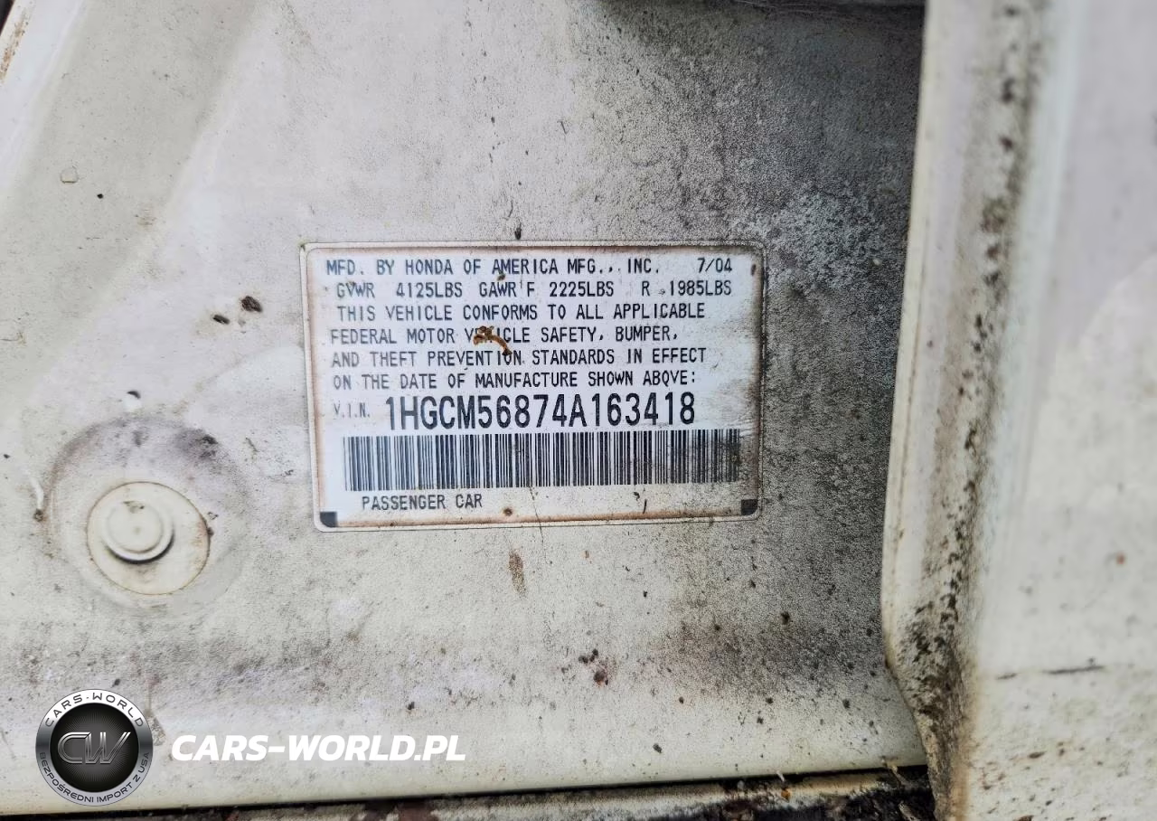 2004 Honda Accord Ex VIN:1HGCM56874A163418 - 12