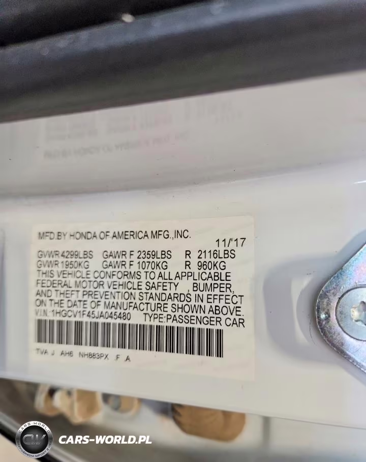 2018 Honda Accord VIN:1HGCV1F45JA045480 - 12