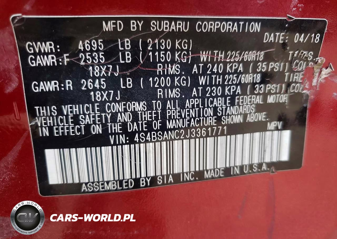 2018 Subaru Outback 2.5I Limited VIN:4S4BSANC2J3361771 - 14