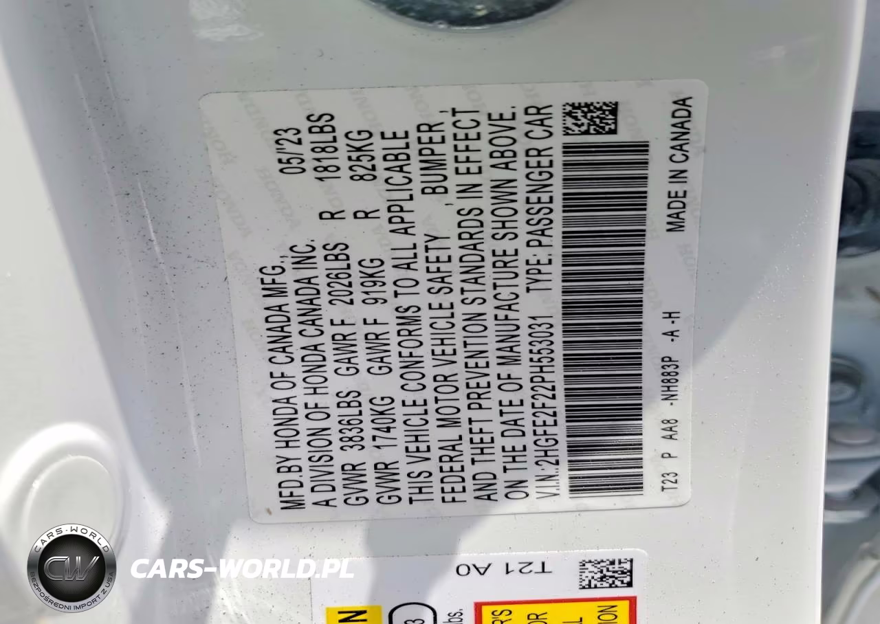 2023 Honda Civic Lx VIN:2HGFE2F22PH553031 - 13