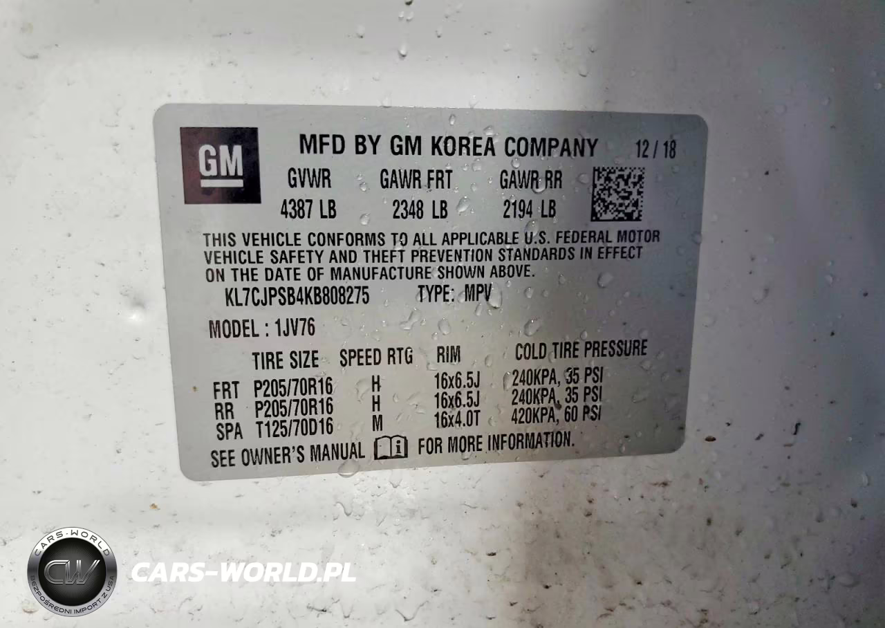 2019 Chevrolet Trax 1Lt VIN:KL7CJPSB4KB808275 - 12
