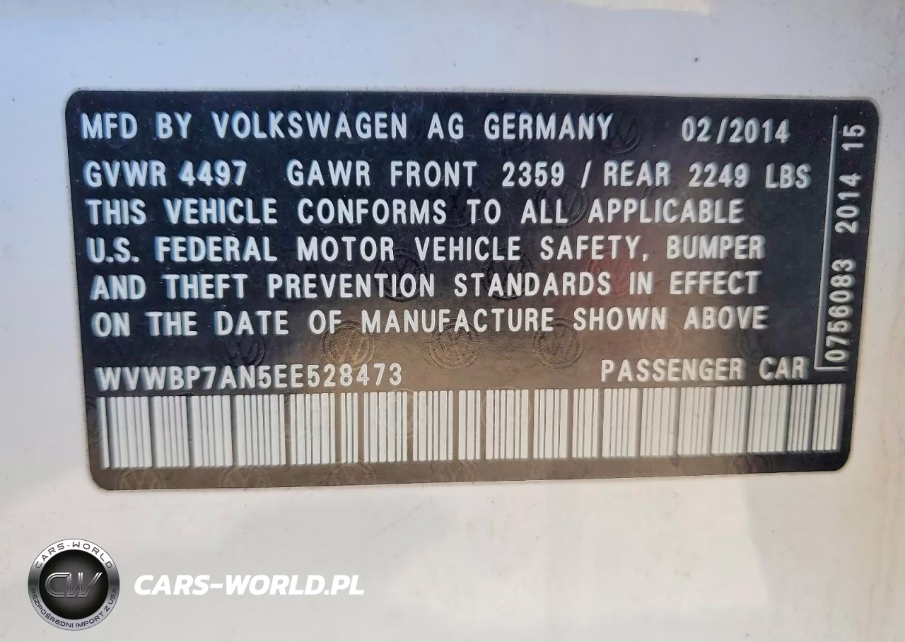2014 Volkswagen Cc Sport VIN:WVWBP7AN5EE528473 - 12
