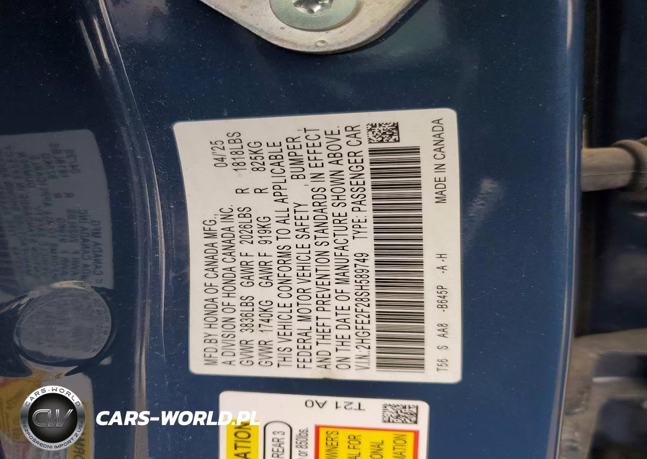 2025 Honda Civic VIN:2HGFE2F28SH589749 - 13