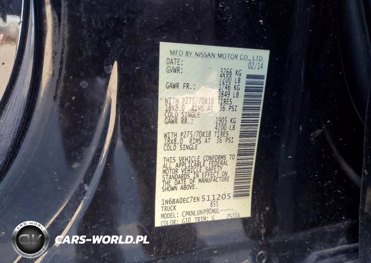 2014 Nissan Titan Pro-4X VIN:1N6BA0EC7EN511205 - 12