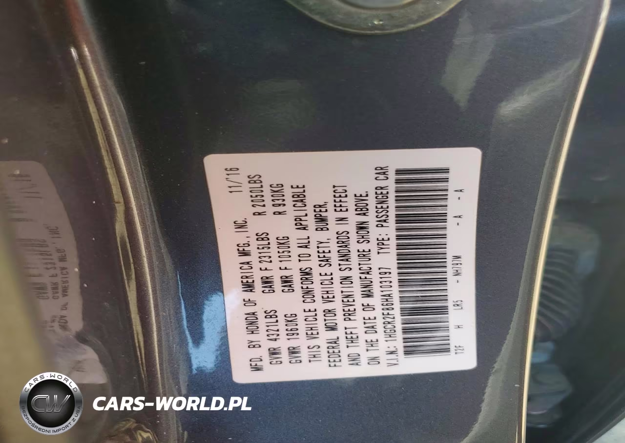 2017 Honda Accord Exl VIN:1HGCR2F86HA103197 - 12