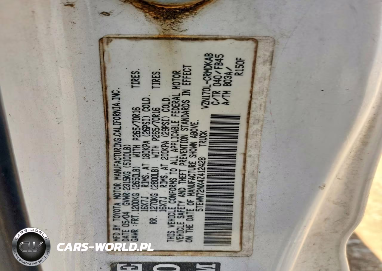 2004 Toyota Tacoma Xtracab VIN:5TEWN72NX4Z412428 - 12