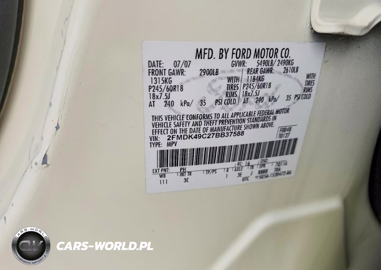 2007 Ford Edge Sel Plus VIN:2FMDK49C27BB37588 - 13