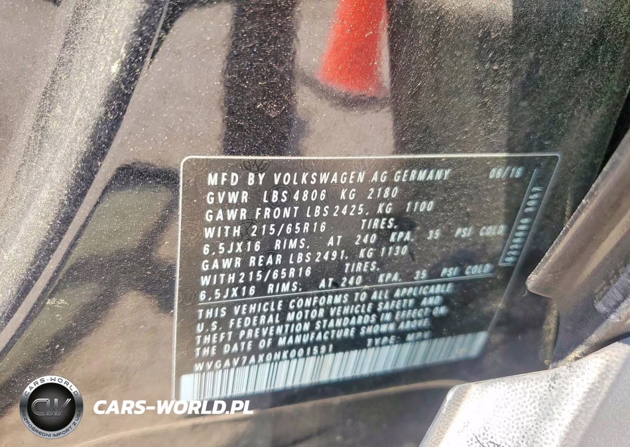 2017 Volkswagen Tiguan S VIN:WVGAV7AX0HK001591 - 14