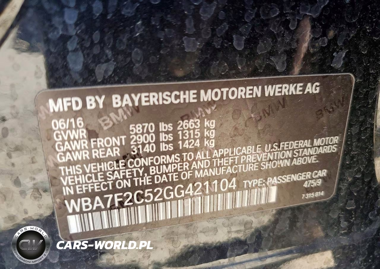 2016 BMW 750 Xi VIN:WBA7F2C52GG421104 - 12
