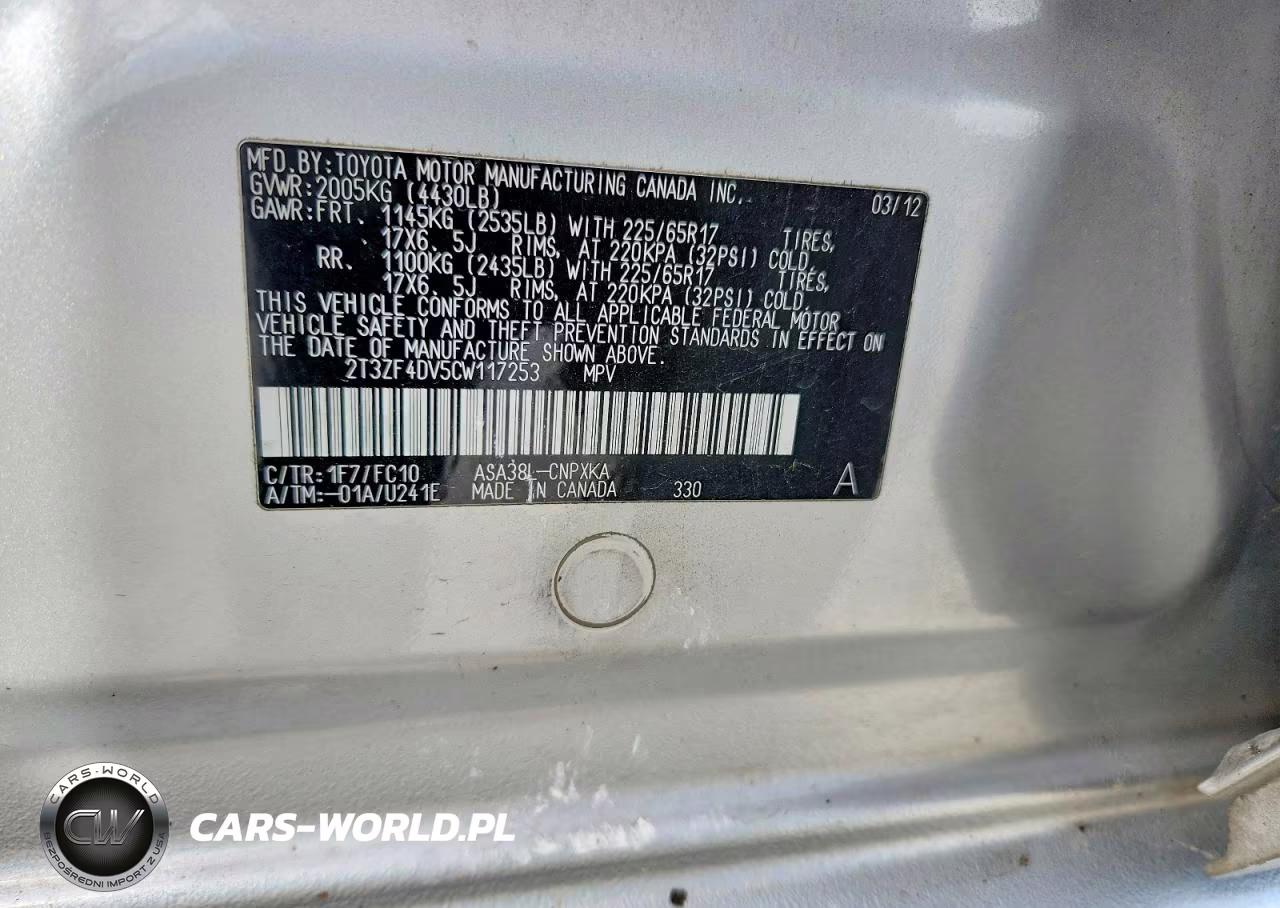2012 Toyota Rav4 Base VIN:2T3ZF4DV5CW117253 - 12