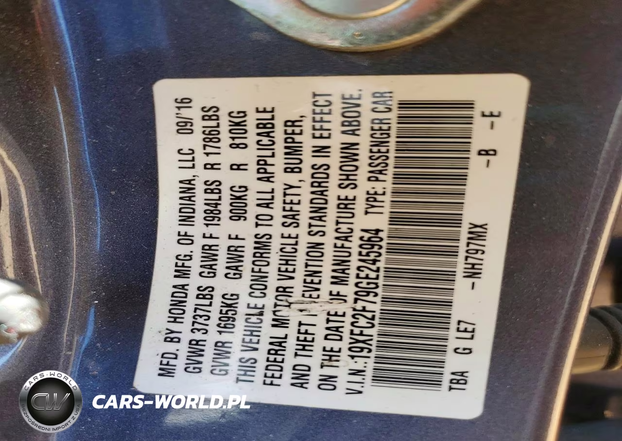2016 Honda Civic Ex VIN:19XFC2F79GE245964 - 12
