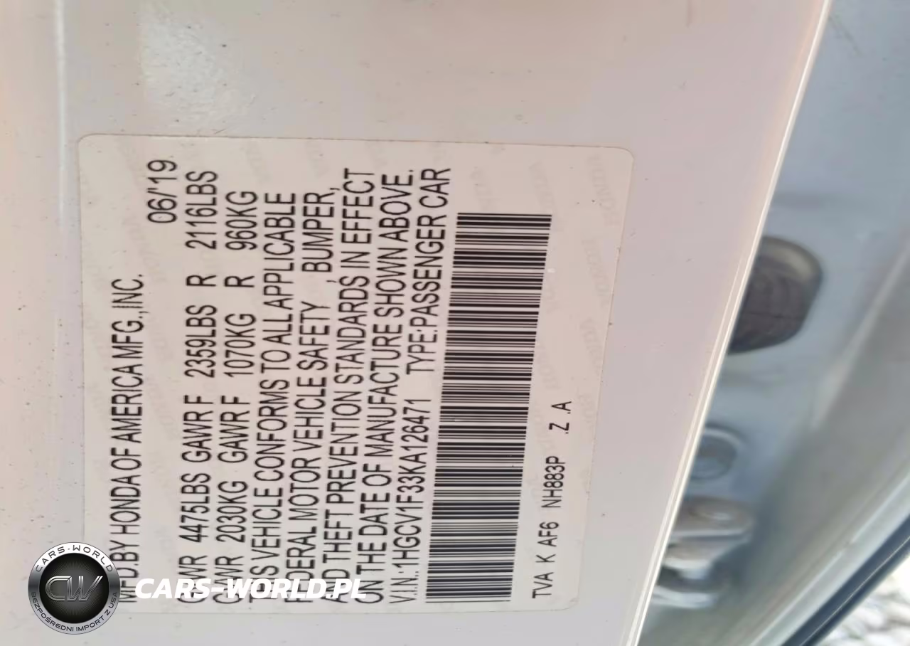 2019 Honda Accord Sport VIN:1HGCV1F33KA126471 - 12