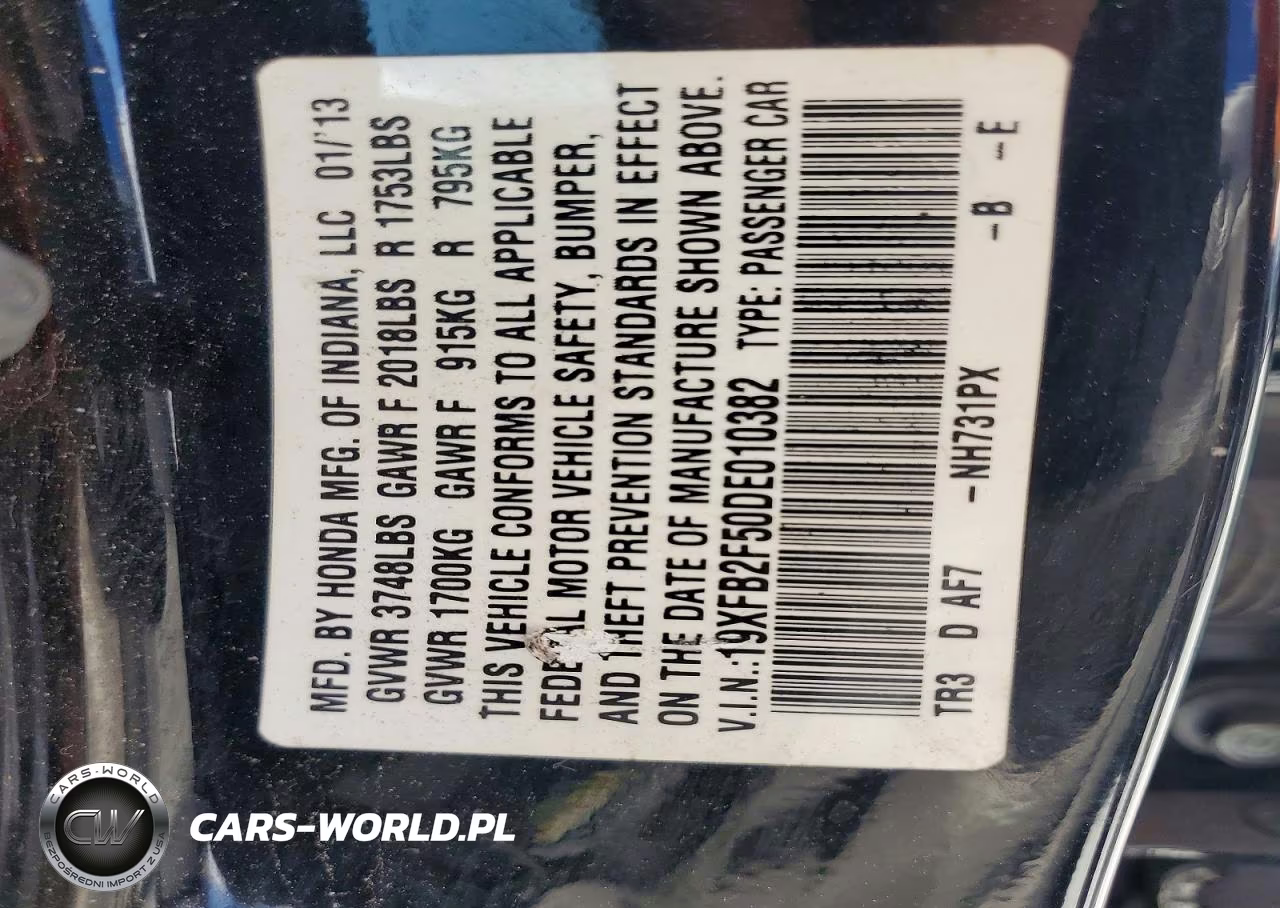 2013 Honda Civic Lx VIN:19XFB2F50DE010382 - 12