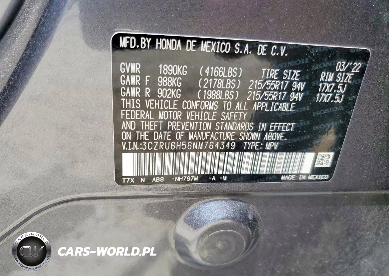 2022 Honda Hr-V Ex VIN:3CZRU6H56NM764349 - 13