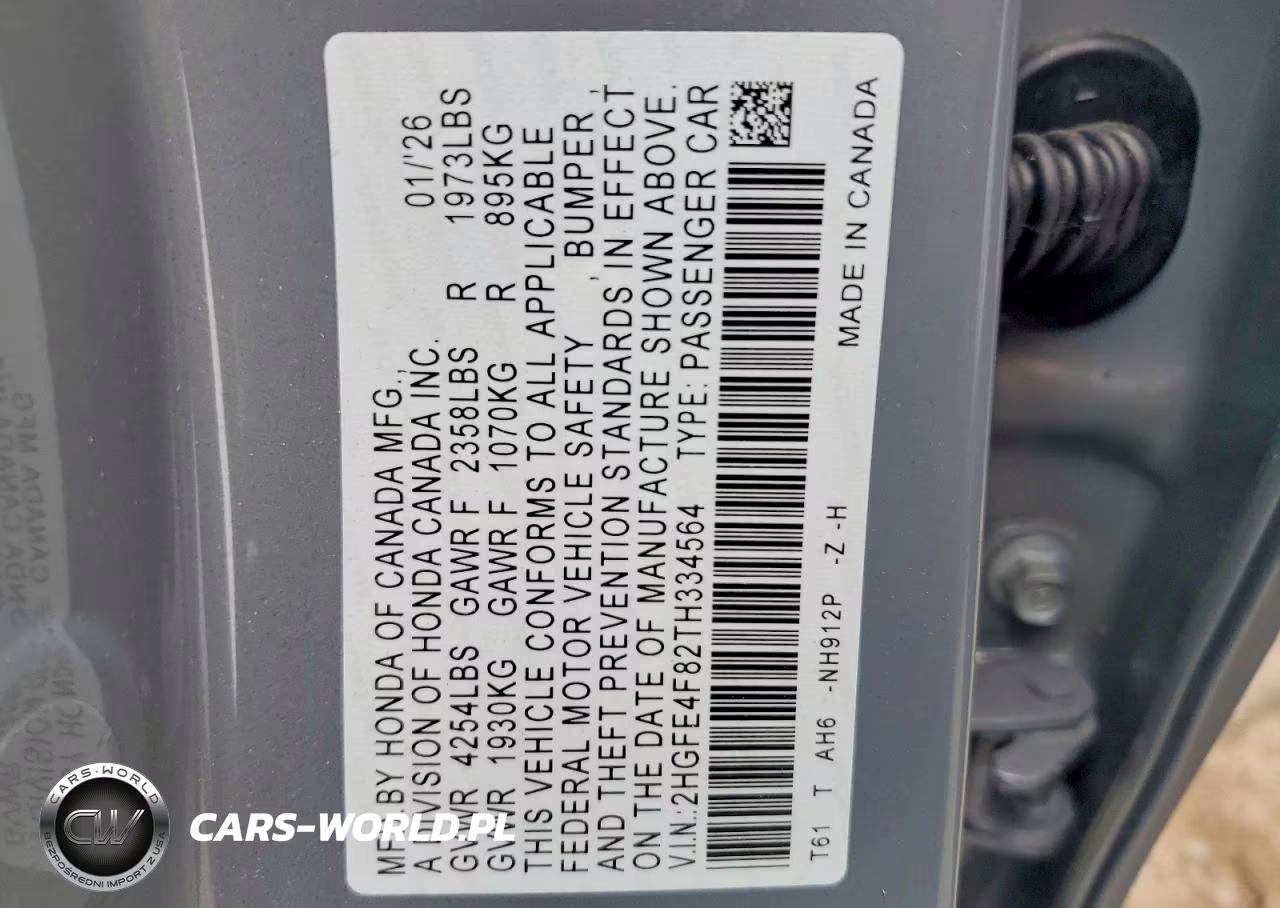 2026 Honda Civic Sport VIN:2HGFE4F82TH334564 - 13