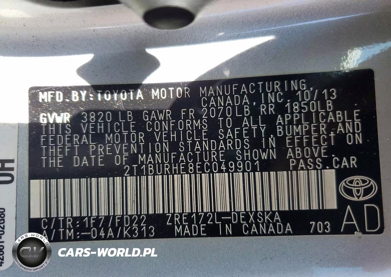 2014 Toyota Corolla S Plus VIN:2T1BURHE8EC049901 - 12