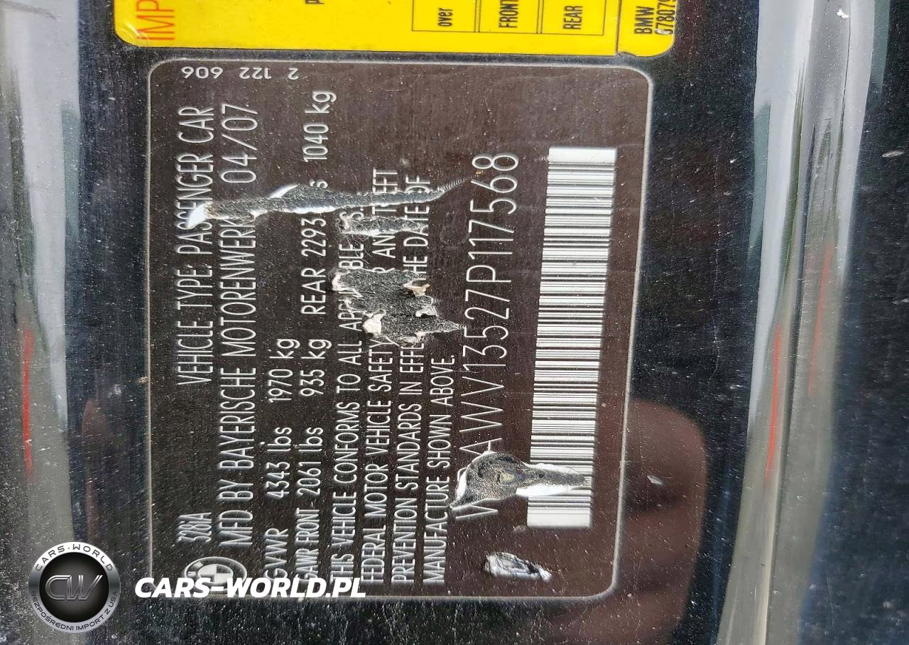 2007 BMW 328 I Sulev VIN:WBAWV13527P117568 - 12