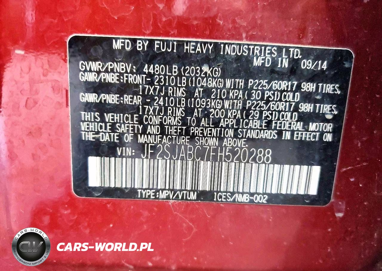 2015 Subaru Forester 2.5I VIN:JF2SJABC7FH520288 - 12