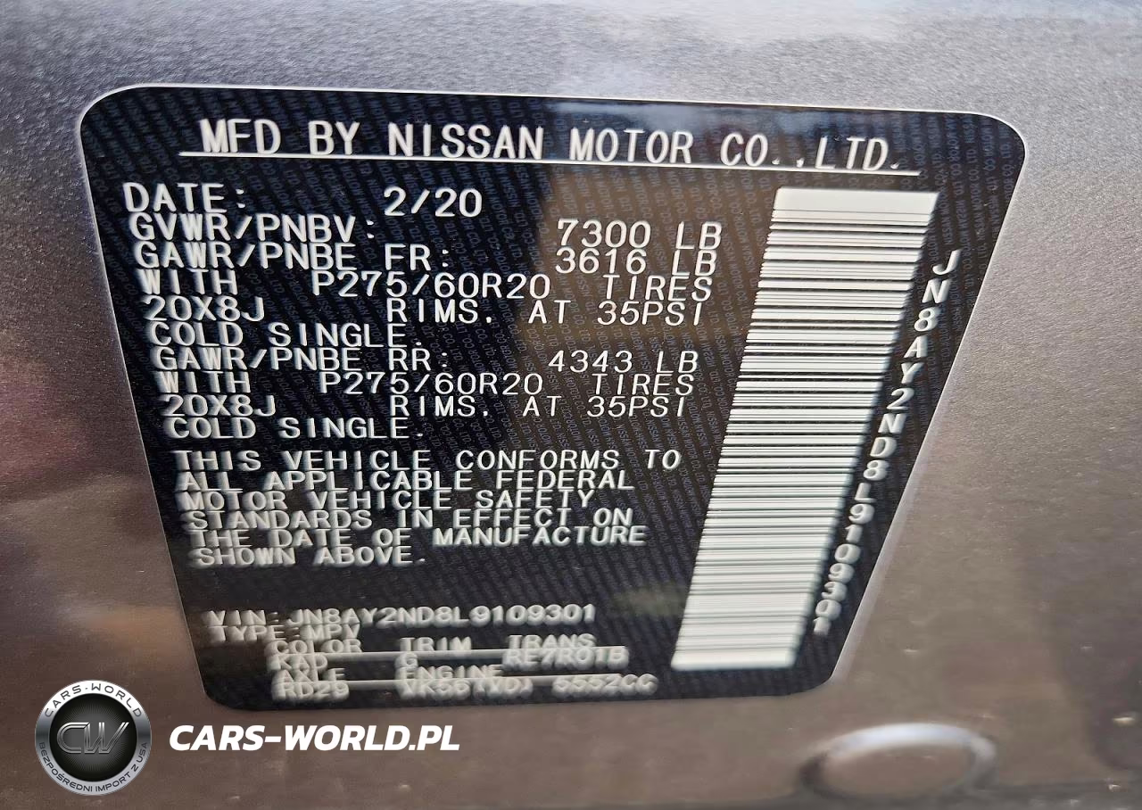 2020 Nissan Armada Sl VIN:JN8AY2ND8L9109301 - 13
