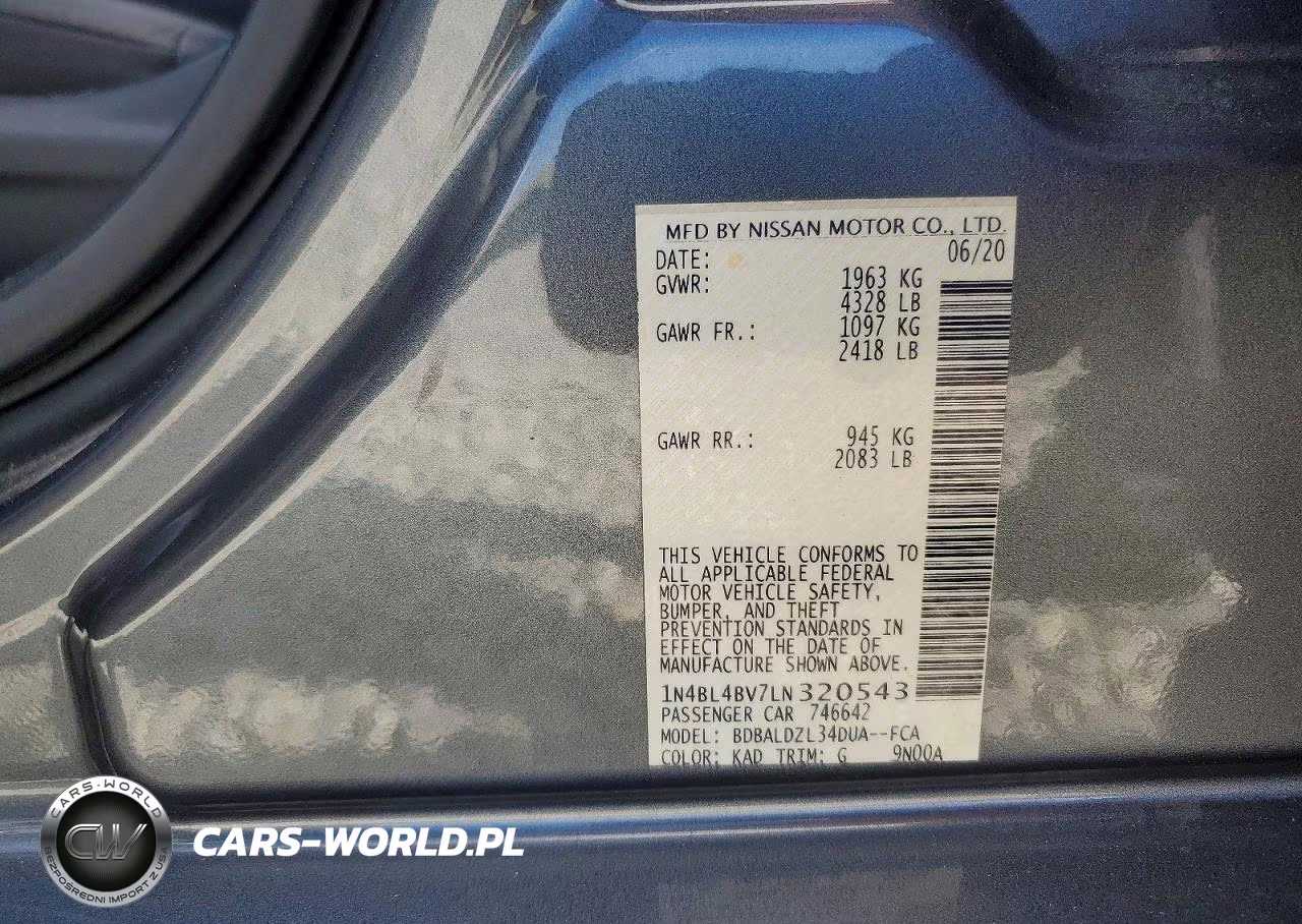 2020 Nissan Altima S VIN:1N4BL4BV7LN320543 - 12