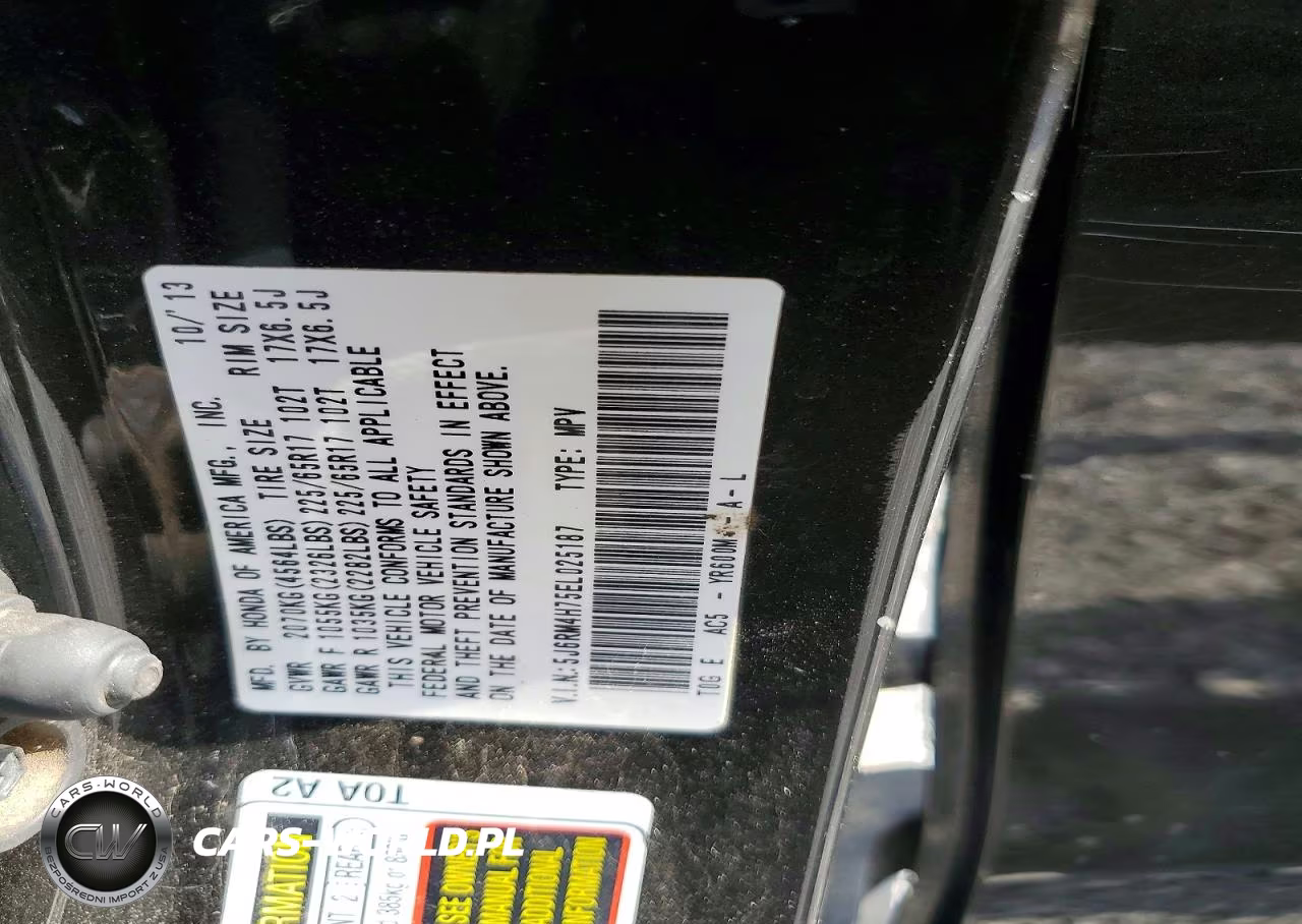 2014 Honda Cr-V Exl VIN:5J6RM4H75EL025187 - 13