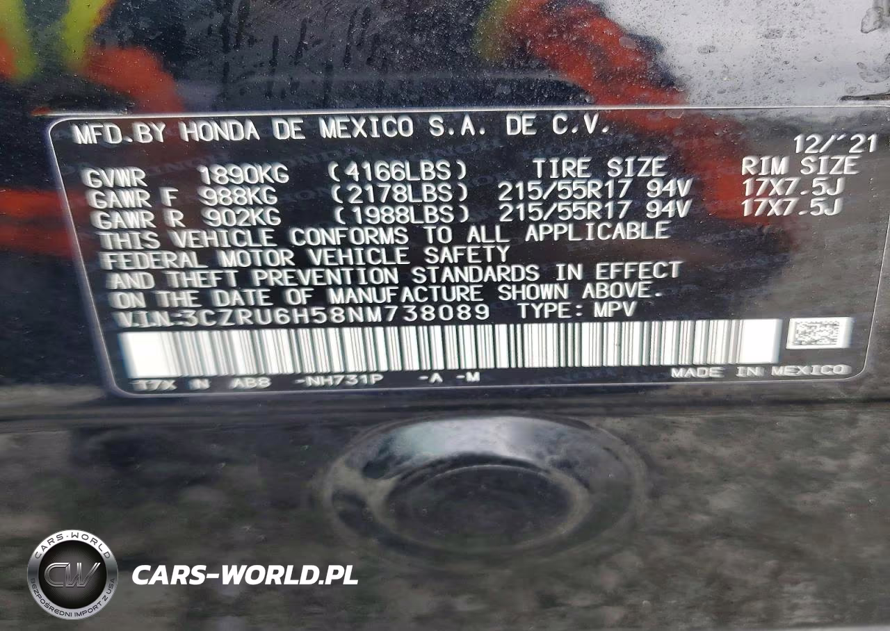 2022 Honda Hr-V Ex VIN:3CZRU6H58NM738089 - 13