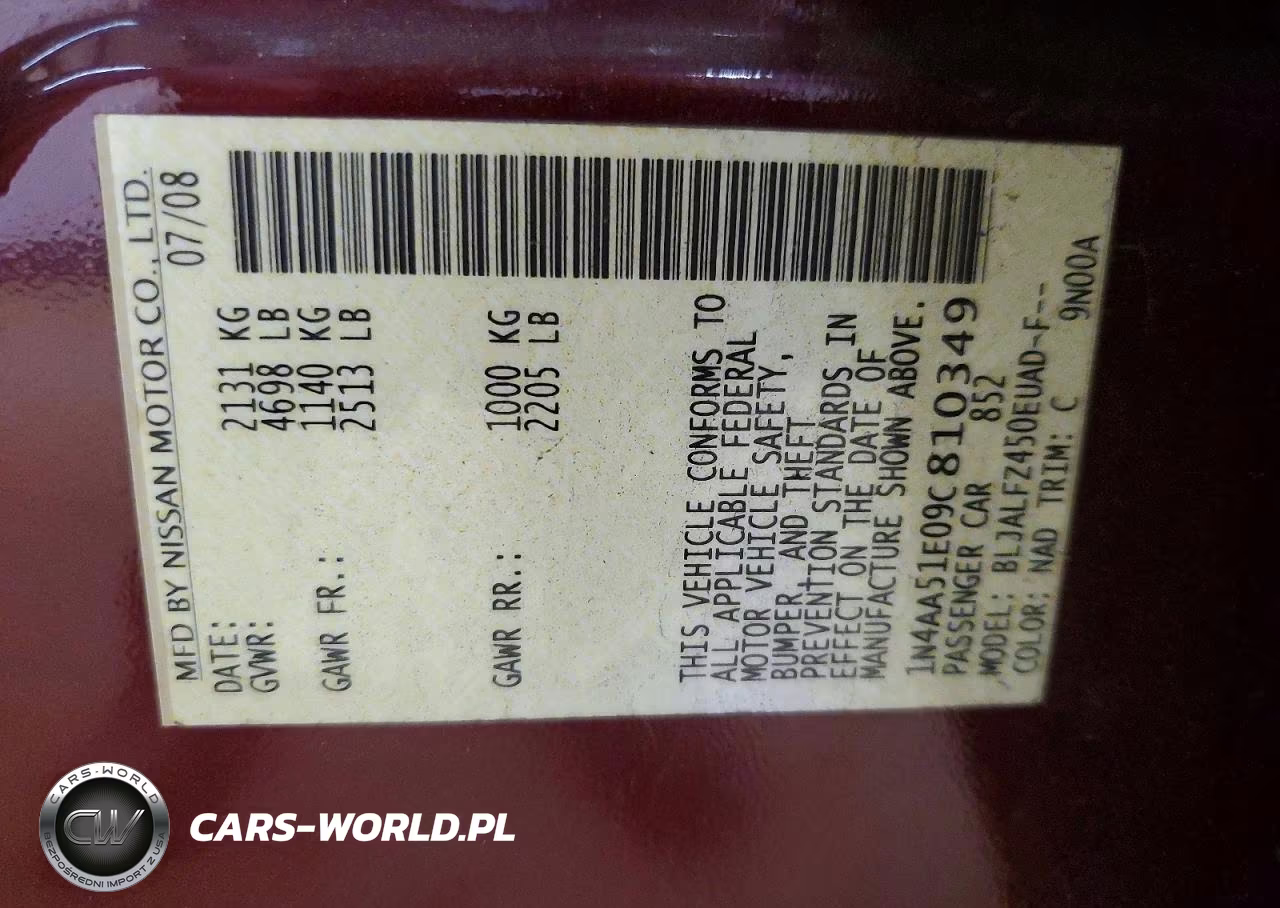 2009 Nissan Maxima 3.5 S VIN:1N4AA51E09C810349 - 12