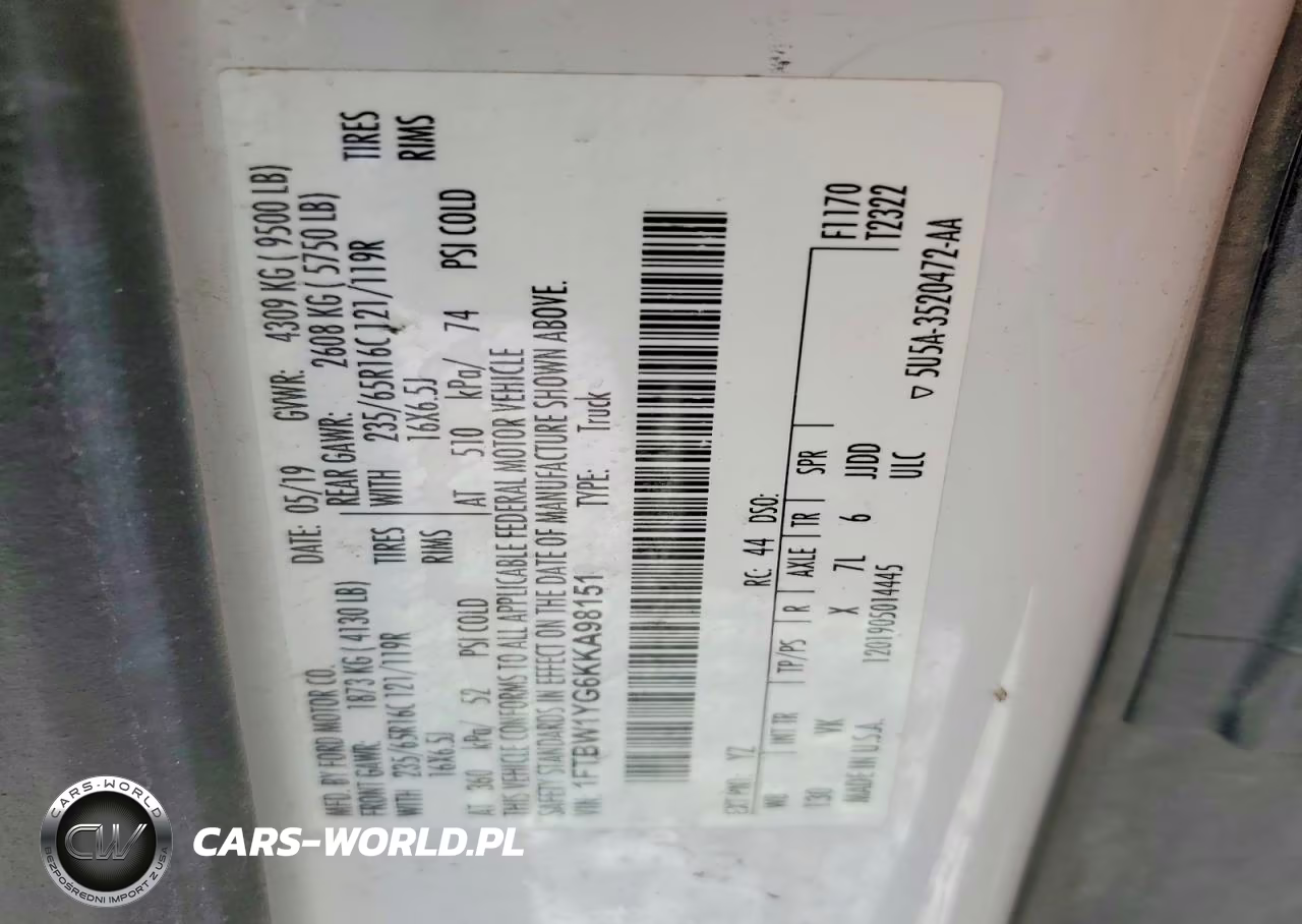 2019 Ford Transit T-350 VIN:1FTBW1YG6KKA98151 - 13