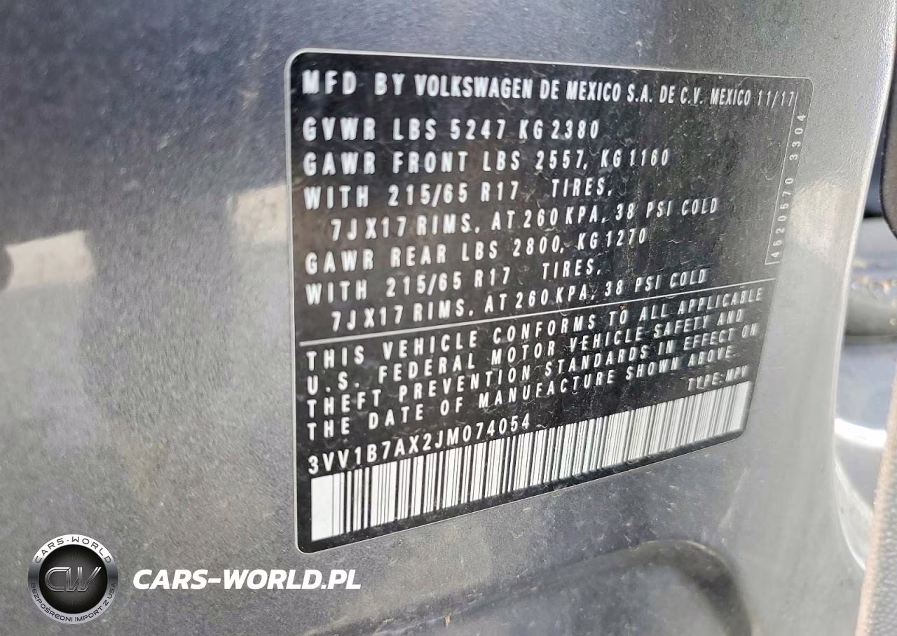 2018 Volkswagen Tiguan S VIN:3VV1B7AX2JM074054 - 13