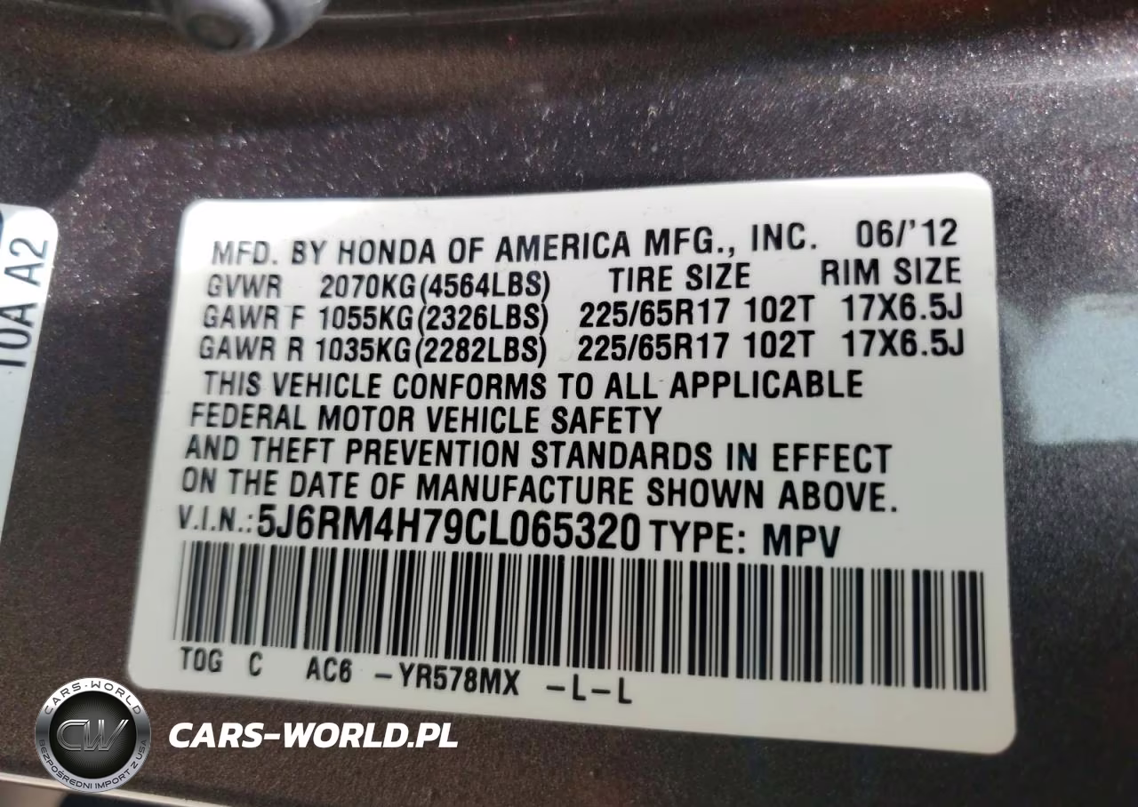 2012 Honda Cr-V Exl VIN:5J6RM4H79CL065320 - 13