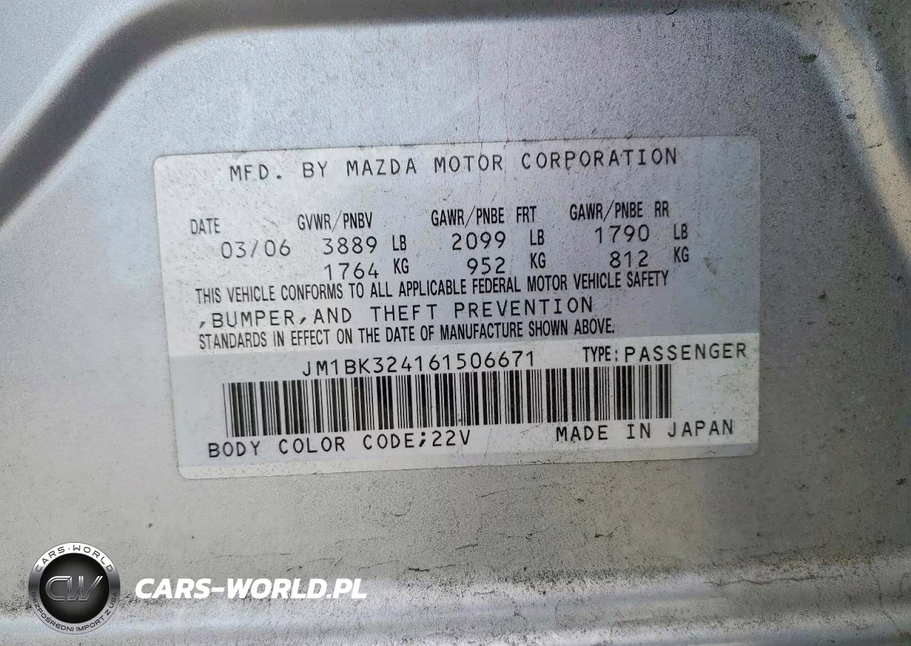 2006 Mazda 3 S VIN:JM1BK324161506671 - 12