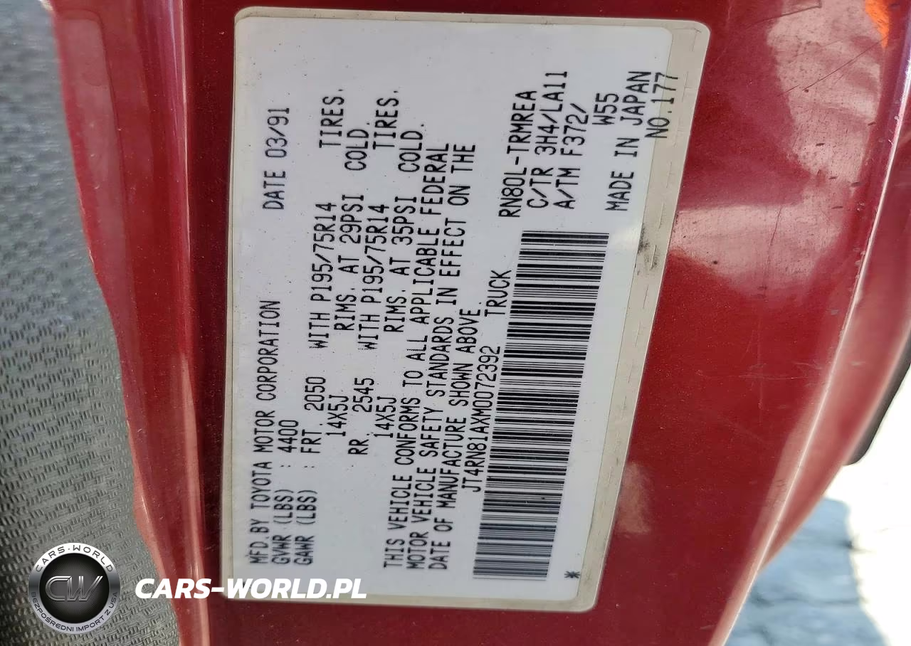 1991 Toyota Pickup Base VIN:JT4RN81AXM0072392 - 12