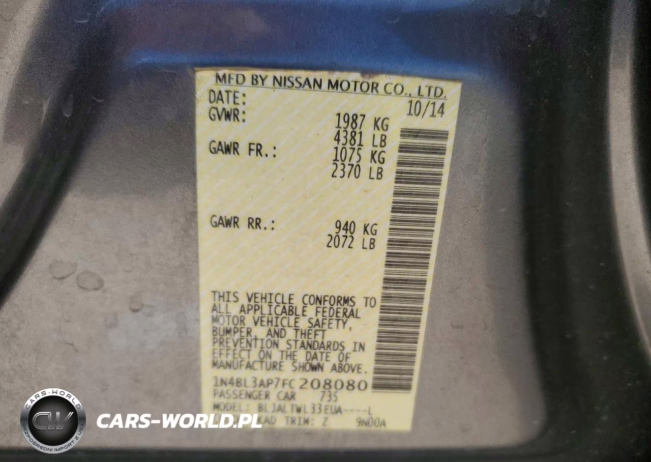 2015 Nissan Altima 3.5 Sl VIN:1N4BL3AP7FC208080 - 12