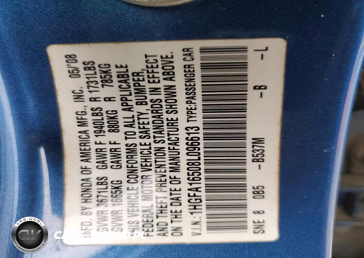 2008 Honda Civic Lx VIN:1HGFA16508L096613 - 12