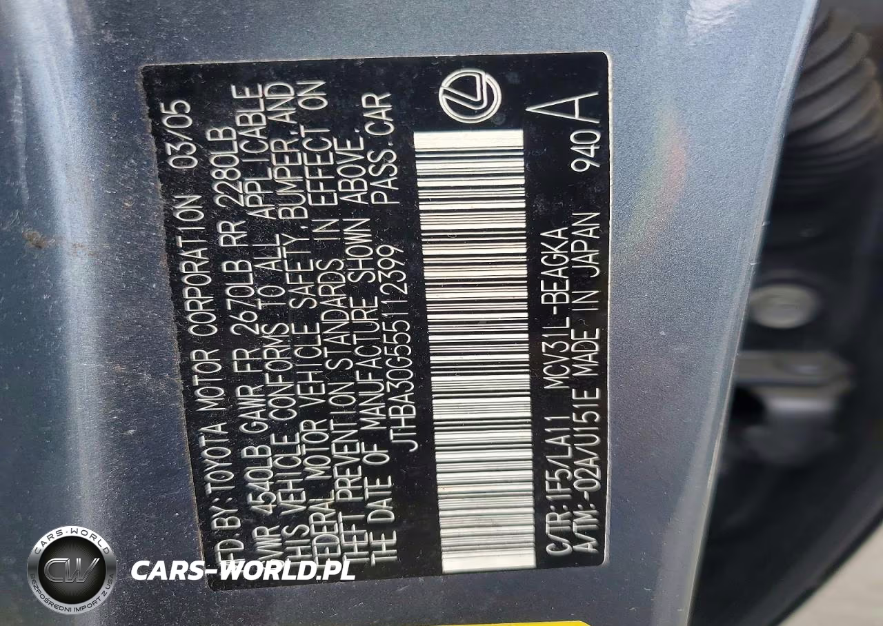 2005 Lexus Es 330 VIN:JTHBA30G555112399 - 12