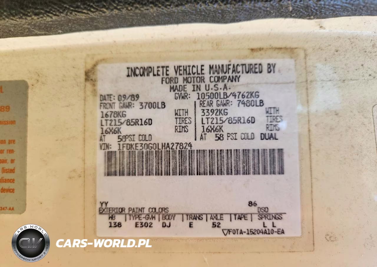 1990 Ford Econoline E350 Cutaway Van VIN:1FDKE30G0LHA27824 - 10