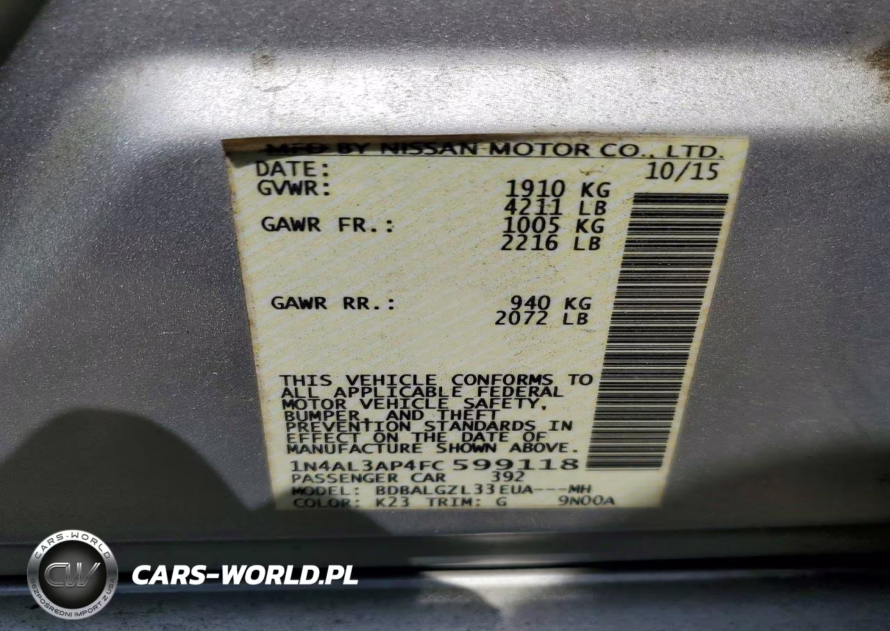 2015 Nissan Altima 2.5 S VIN:1N4AL3AP4FC599118 - 13