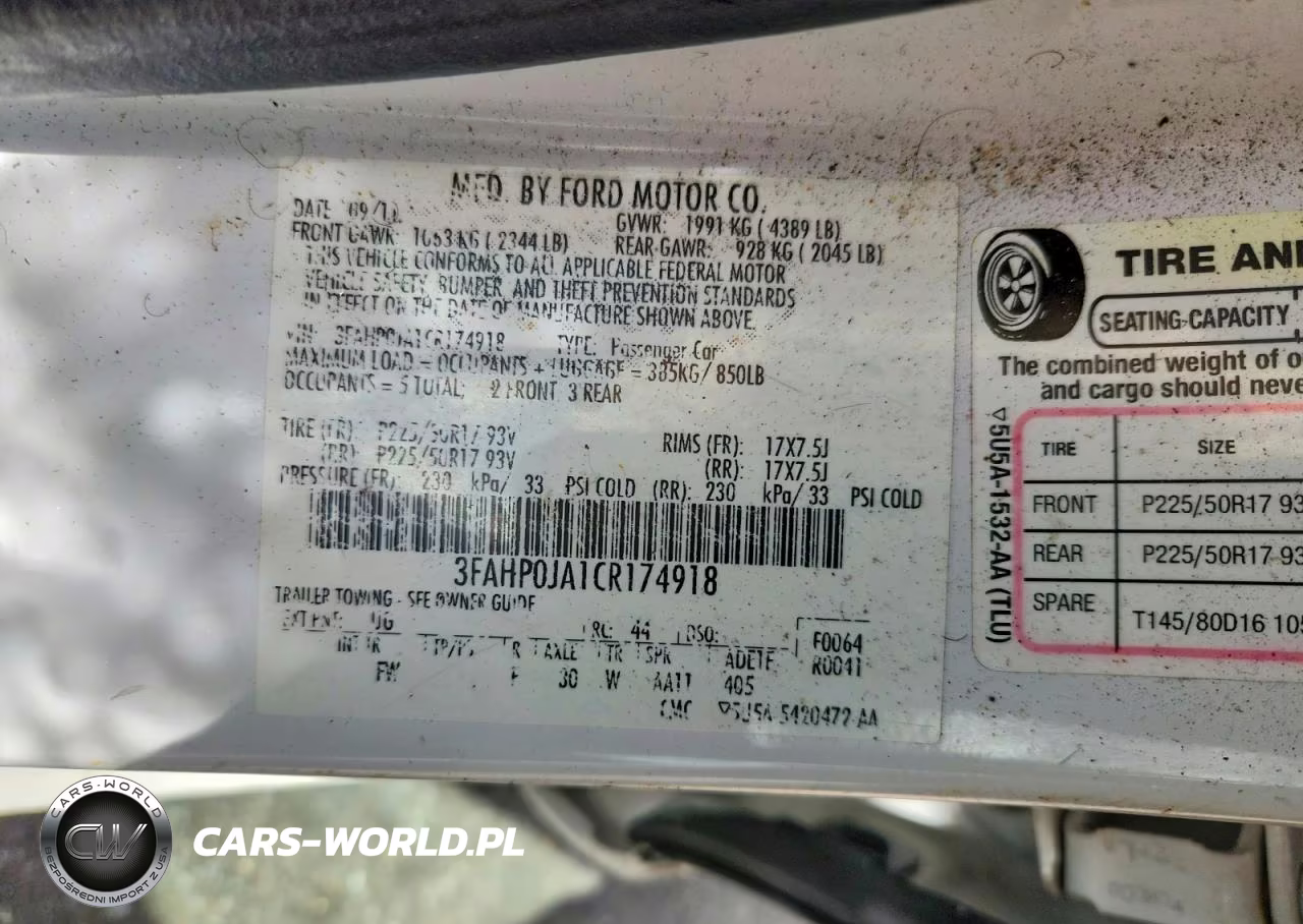 2012 Ford Fusion Sel VIN:3FAHP0JA1CR174918 - 12